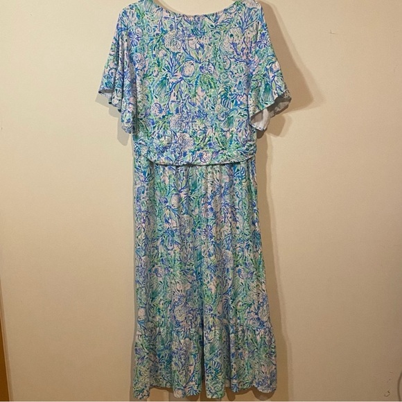 Lilly Pulitzer Sz XL Surf Blue Soleil It On Me Juliet Wrap Midi Dress - Picture 3 of 6